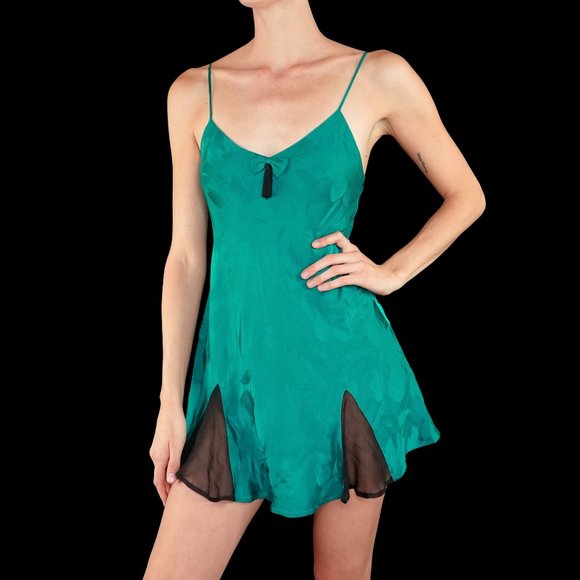 Vintage 90s Victoria’s Secret gold label emerald green real silk slip